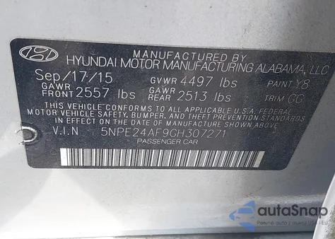2016 Hyundai Sonata Se из США, поврежденный, VIN 5NPE24AF9GH307271